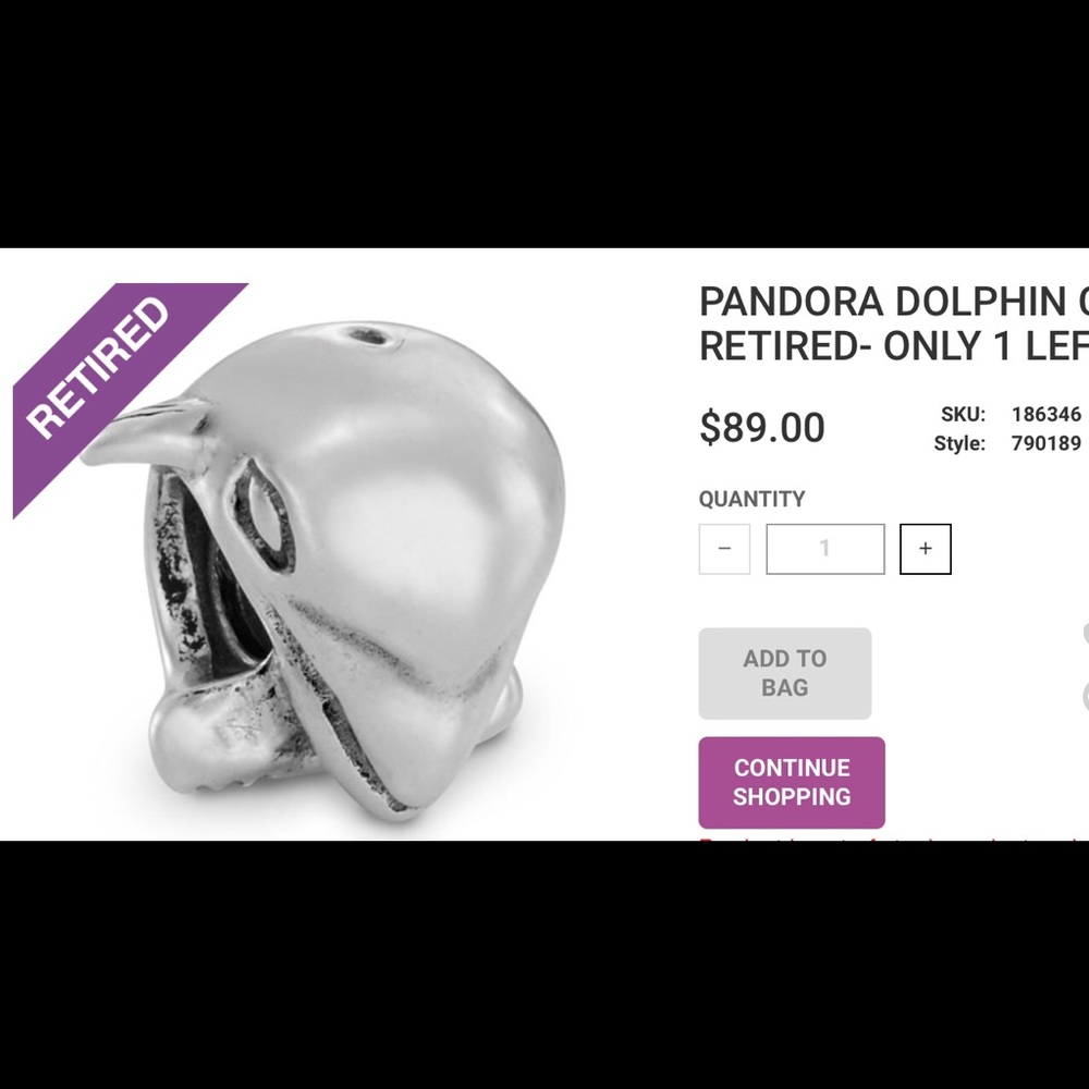 Retired Pandora Dolphin Charm Sterling Silver